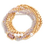 Wholesale set Five Beaded Stretch Bracelets Metal Tones Faceted Beads Glass Crys
