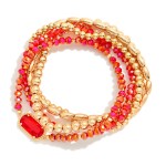 Wholesale set Five Beaded Stretch Bracelets Metal Tones Faceted Beads Glass Crys
