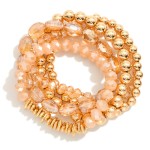 Wholesale set Five Beaded Stretch Bracelets Metal Tones Faceted Beads Glass Crys