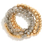 Wholesale set Five Beaded Stretch Bracelets Metal Tones Faceted Beads Glass Crys