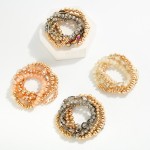Wholesale set Five Beaded Stretch Bracelets Metal Tones Faceted Beads Glass Crys