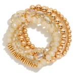 Wholesale set Five Beaded Stretch Bracelets Metal Tones Faceted Beads Glass Crys