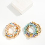 Wholesale set Five Beaded Stretch Bracelets Metal Tones Faceted Beads Glass Crys