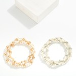 Wholesale set Three Pearl Beaded Stretch Bracelets Metal Bead Accents D