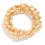 Wholesale set Five Beaded Stretch Bracelets Pearls Metal Tones D