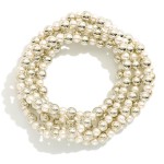 Wholesale set Five Beaded Stretch Bracelets Pearls Metal Tones D