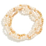 Wholesale set Three Beaded Stretch Bracelets Metal Tones Pearls D