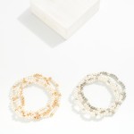 Wholesale set Three Beaded Stretch Bracelets Metal Tones Pearls D