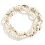 Wholesale set Three Beaded Stretch Bracelets Metal Tones Pearls D