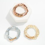 Wholesale set Three Beaded Stretch Bracelets Faceted Beads Faceted Stones Metal