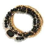 Wholesale set Five Beaded Stretch Bracelets Metal Tones Faceted Beads Glass Crys