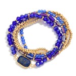 Wholesale set Five Beaded Stretch Bracelets Metal Tones Faceted Beads Glass Crys