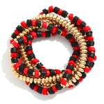 Set Of Five Beaded Stretch Bracelets Featuring Metal Tones & Heishi Beads 

- Approximately 3" D