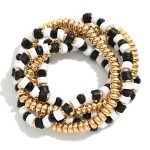 Set Of Five Beaded Stretch Bracelets Featuring Metal Tones & Heishi Beads 

- Approximately 3" D