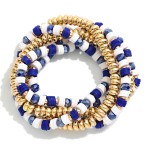 Set Of Five Beaded Stretch Bracelets Featuring Metal Tones & Heishi Beads 

- Approximately 3" D