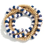 Set Of Five Beaded Stretch Bracelets Featuring Metal Tones & Heishi Beads 

- Approximately 3" D