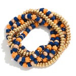 Set Of Five Beaded Stretch Bracelets Featuring Metal Tones & Heishi Beads 

- Approximately 3" D