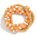 Set Of Five Beaded Stretch Bracelets Featuring Metal Tones & Heishi Beads 

- Approximately 3" D