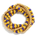Set Of Five Beaded Stretch Bracelets Featuring Metal Tones & Heishi Beads 

- Approximately 3" D