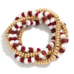 Set Of Five Beaded Stretch Bracelets Featuring Metal Tones & Heishi Beads 

- Approximately 3" D