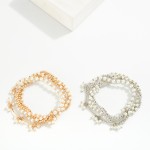 Wholesale set Five Beaded Stretch Bracelets Pearls Metals Tones Pearl Cluster Ac