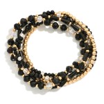 Wholesale set Five Beaded Stretch Bracelets Metal Tones Faceted Beads D