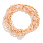 Wholesale set Five Beaded Stretch Bracelets Metal Tones Faceted Beads D