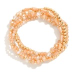 Wholesale set Five Beaded Stretch Bracelets Metal Tones Faceted Beads D