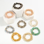 Wholesale set Five Beaded Stretch Bracelets Metal Tones Faceted Beads D