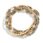 Wholesale set Five Beaded Stretch Bracelets Metal Tones Faceted Beads D