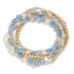 Wholesale set Five Beaded Stretch Bracelets Metal Tones Faceted Beads D