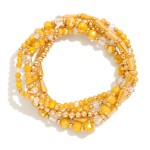 Wholesale set Five Beaded Stretch Bracelets Metal Tones Faceted Beads D