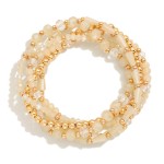 Wholesale set Five Beaded Stretch Bracelets Metal Tones Faceted Beads D