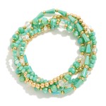 Wholesale set Five Beaded Stretch Bracelets Metal Tones Faceted Beads D