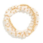 Wholesale set Five Beaded Stretch Bracelets Metal Tones Faceted Beads D
