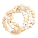 Wholesale set Three Beaded Stretch Bracelets Brushed Flat Beads Pearls D