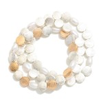 Wholesale set Three Beaded Stretch Bracelets Brushed Flat Beads Pearls D