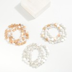 Wholesale set Three Beaded Stretch Bracelets Brushed Flat Beads Pearls D