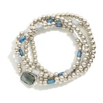 Wholesale set Four Metal Beaded Stretch Bracelets Faceted Beads Glass Crystal D