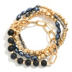 Wholesale set Four Beaded Stretch Bracelets Semi Precious Stone Faceted Beads Ch