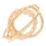 Wholesale set Three Beaded Stretch Bracelets Faceted Beads Metal U Link Detail D