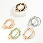 Wholesale set Three Beaded Stretch Bracelets Faceted Beads Metal U Link Detail D