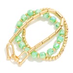Wholesale set Three Beaded Stretch Bracelets Faceted Beads Metal U Link Detail D