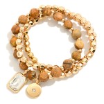 Wholesale set Three Beaded Stretch Bracelets Metal Tones Semi Precious Stones D