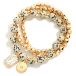 Wholesale set Three Beaded Stretch Bracelets Metal Tones Semi Precious Stones D