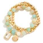 Wholesale set Three Beaded Stretch Bracelets Metal Tones Semi Precious Stones D