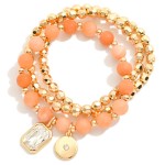 Wholesale set Three Beaded Stretch Bracelets Metal Tones Semi Precious Stones D