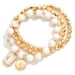 Wholesale set Three Beaded Stretch Bracelets Metal Tones Semi Precious Stones D