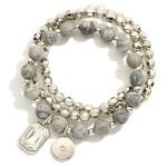 Wholesale set Three Beaded Stretch Bracelets Metal Tones Semi Precious Stones D