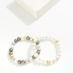 Wholesale pearl Beaded Stretch Bracelet Gold Tones D
